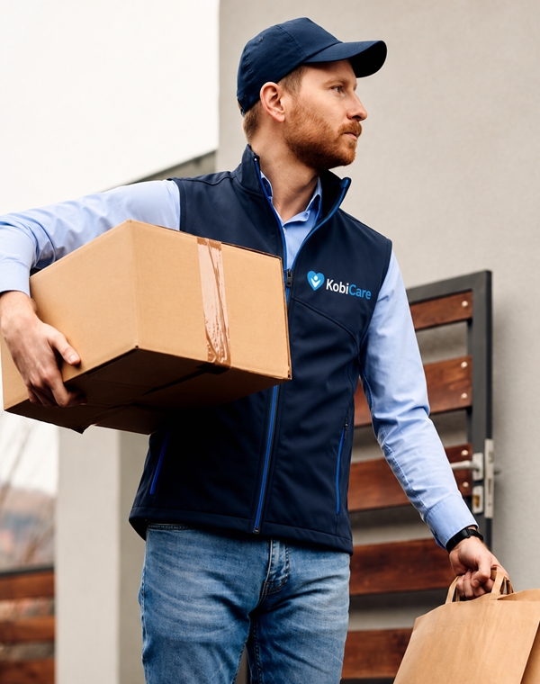 Professional errand helper delivering groceries to a customer