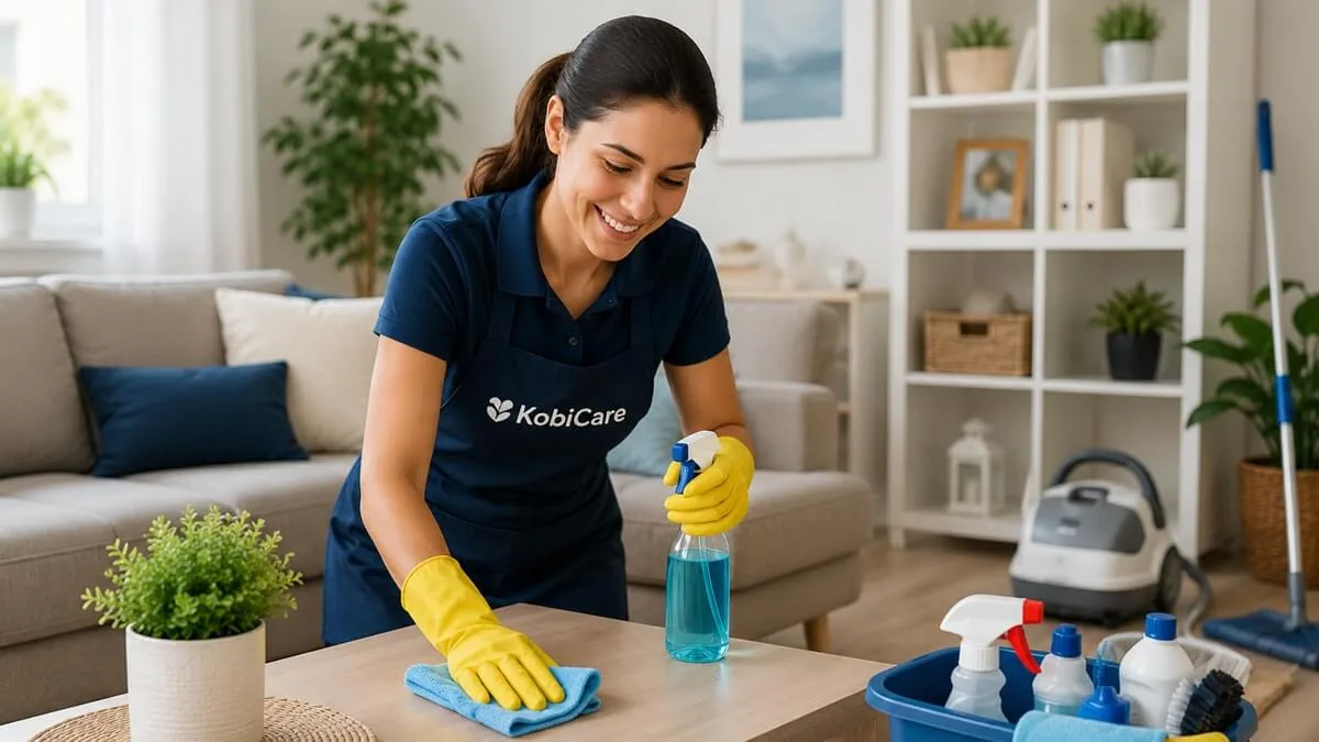 Professional house cleaner providing detailed home cleaning