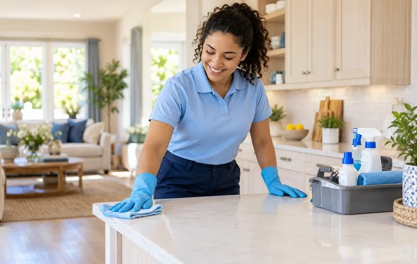 Professional house cleaner providing detailed home cleaning