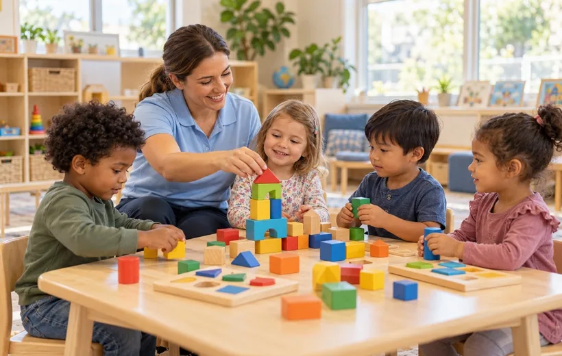 Professional daycare provider caring for young children in a safe learning environment.